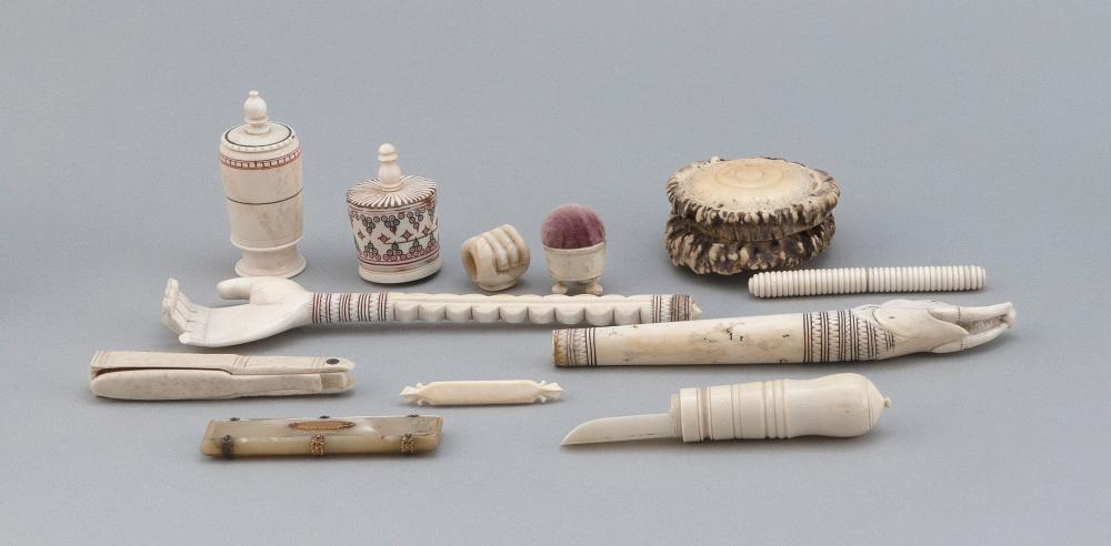 ELEVEN ASSORTED CARVED BONE,