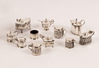 Eleven assorted silver mustard