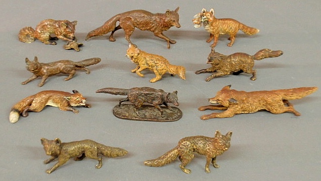 Eleven Austrian cold painted bronze