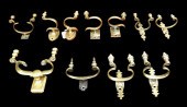 ELEVEN BRASS JAMB HOOKS, INCLU