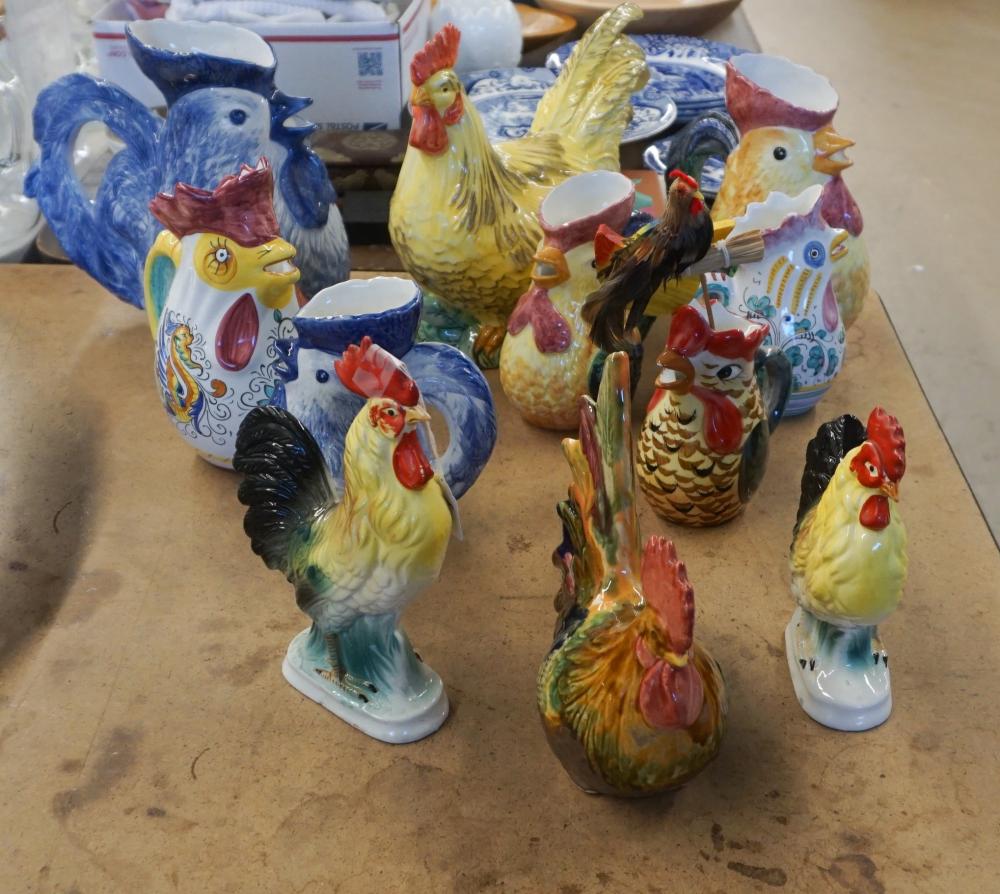 ELEVEN CERAMIC ROOSTER FORM