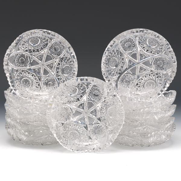 ELEVEN CUT CRYSTAL PLATES, 19TH