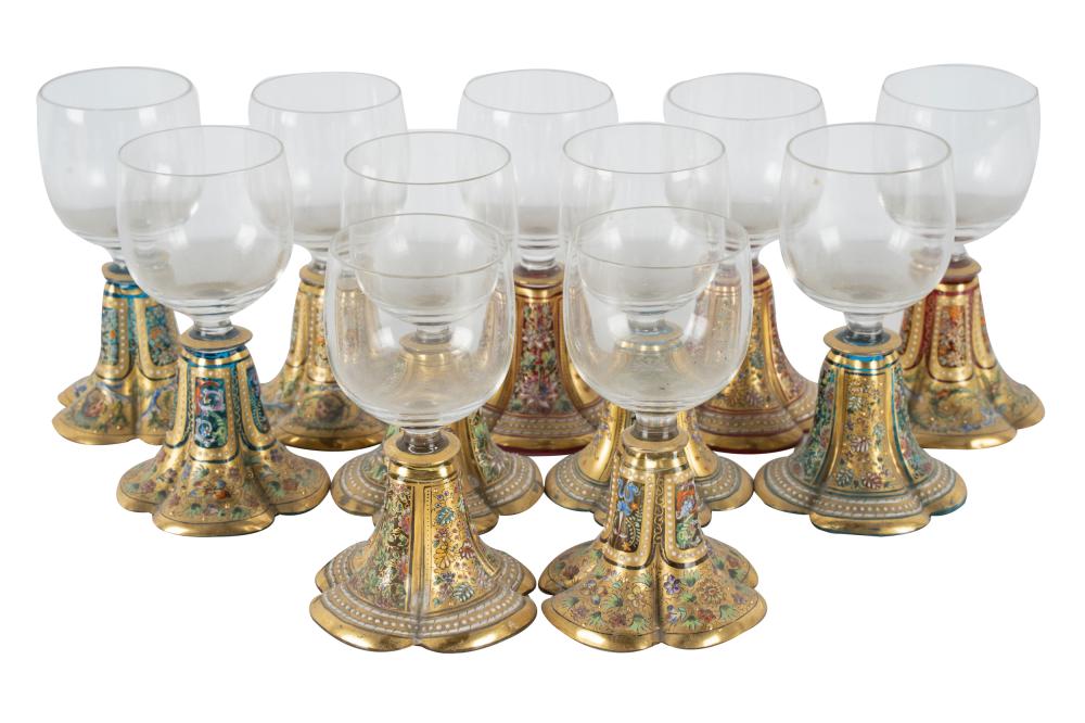 ELEVEN ENAMEL GLASS CORDIALSof