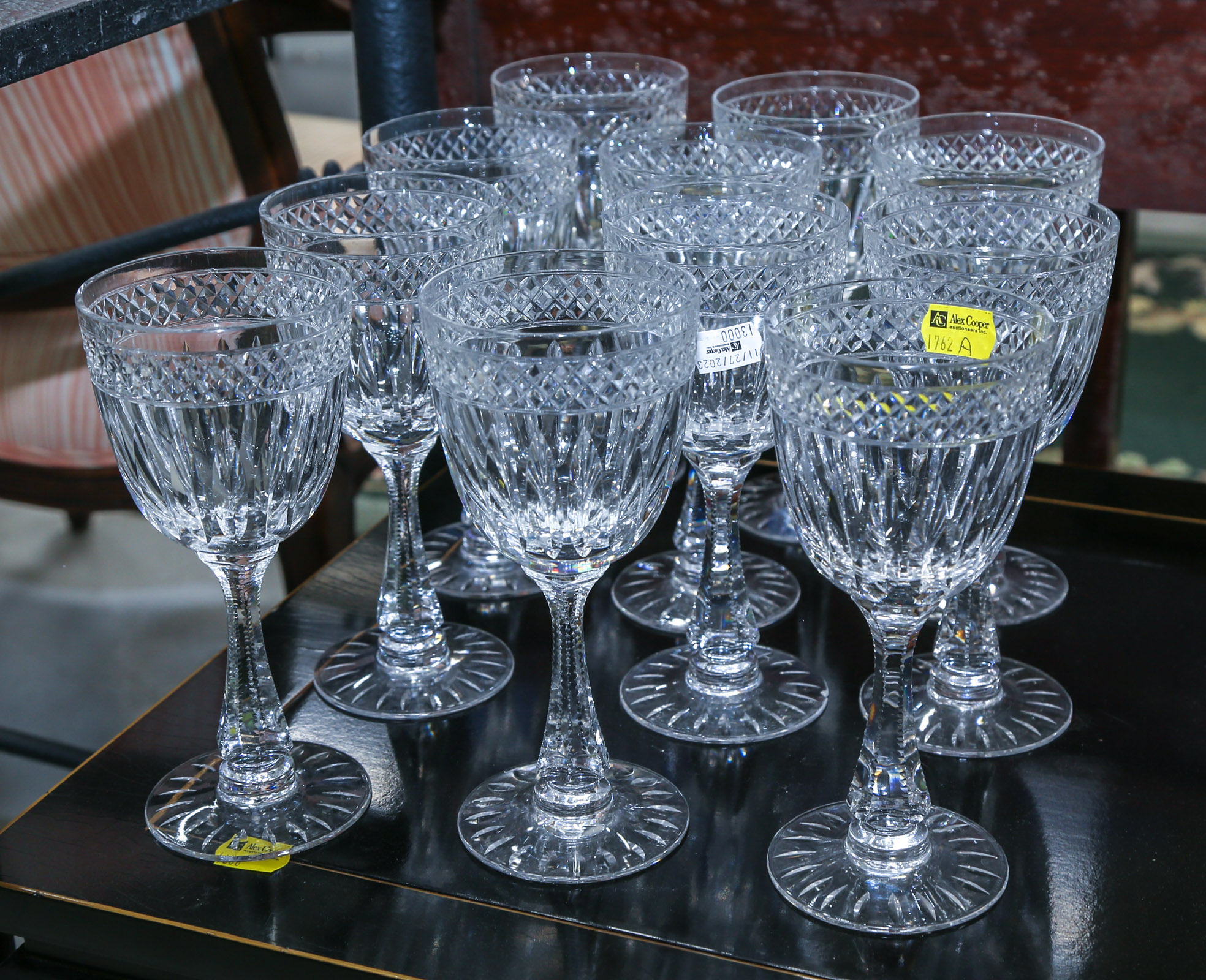 ELEVEN HAWKES CUT CRYSTAL WINE