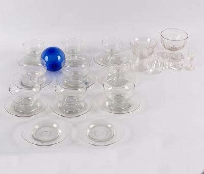 Eleven ice plates and sundry glass