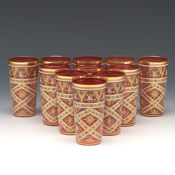 ELEVEN MOSER CRANBERRY GLASS