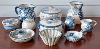 Eleven pieces of blue and white