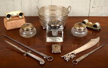 Eleven pieces of sterling and glass