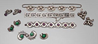 Eleven pieces sterling jewelry: