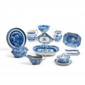 ELEVEN STAFFORDSHIRE BLUE TRAN