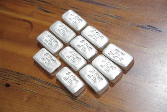 ELEVEN STERLING SILVER BARS. Each