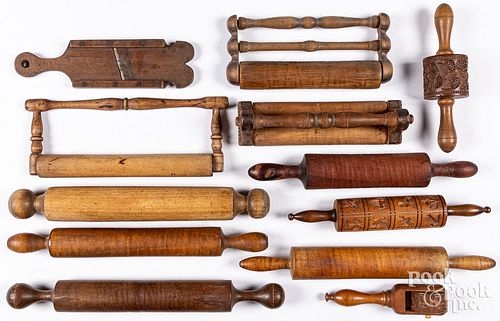 ELEVEN WOOD ROLLING PINS, 19TH