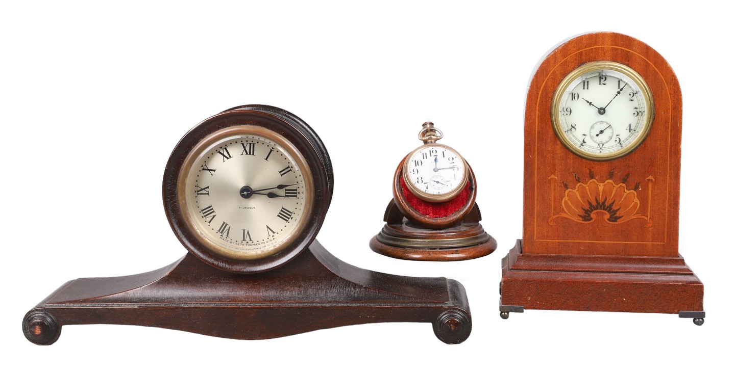 Elgin pocket watch & (2) clocks,