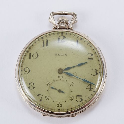 ELGIN WHITE GOLD POCKET WATCH W/