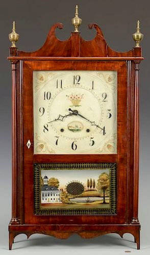 ELI TERRY PILLAR & SCROLL CLOCK