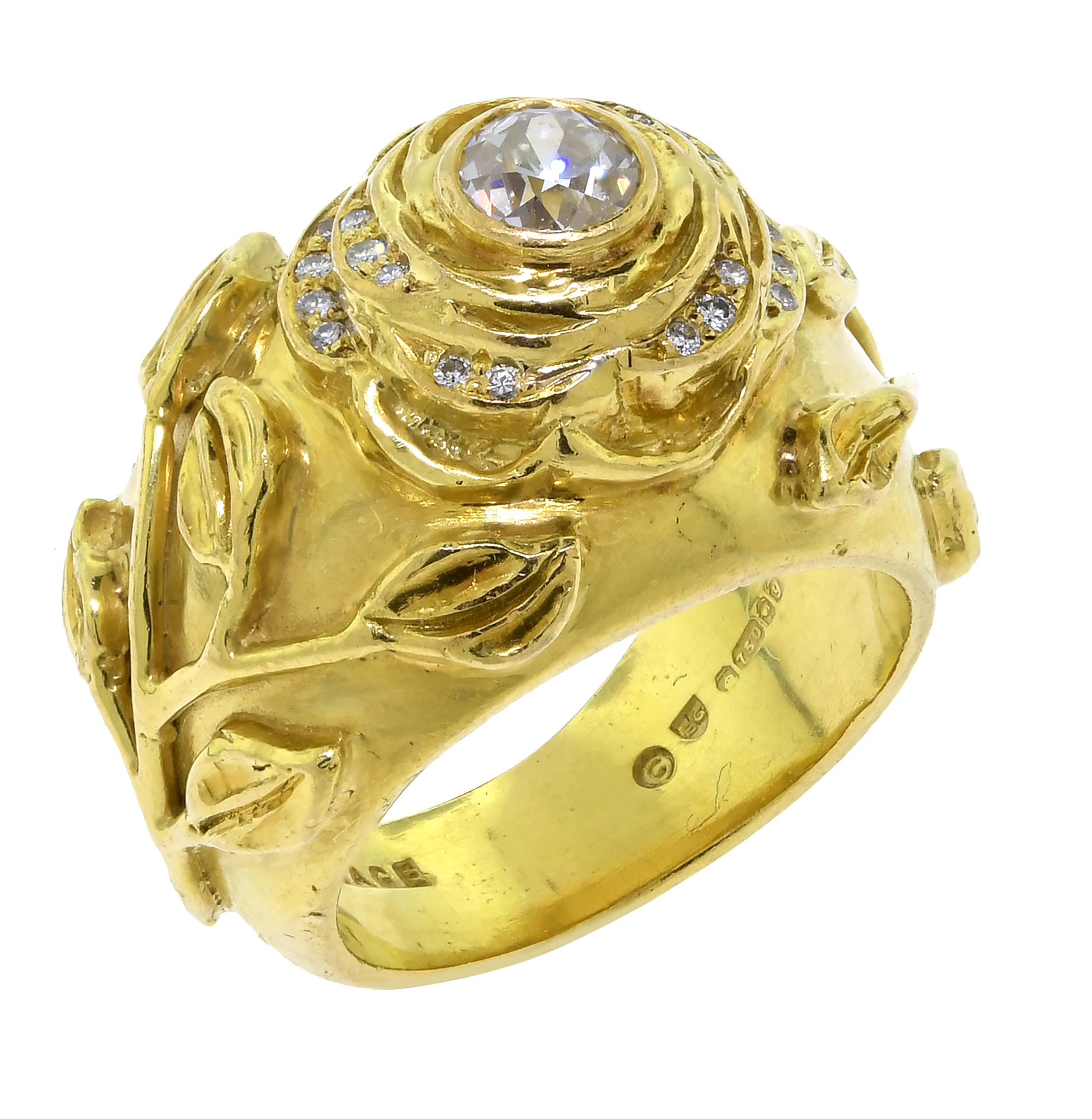 ELIZABETH GAGE 18K GOLD ROSE & VINE