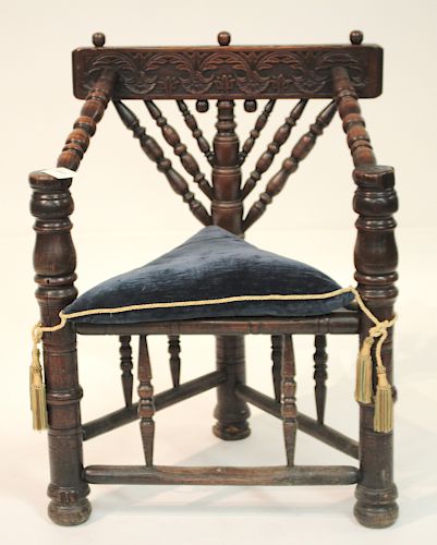 ELIZABETHAN TURNED OAK ARMCHAIR,