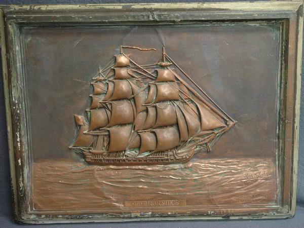 Embossed copper plaque of Old