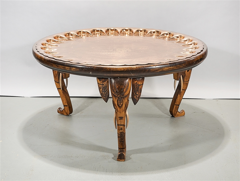 Embossed copper top wood table, top