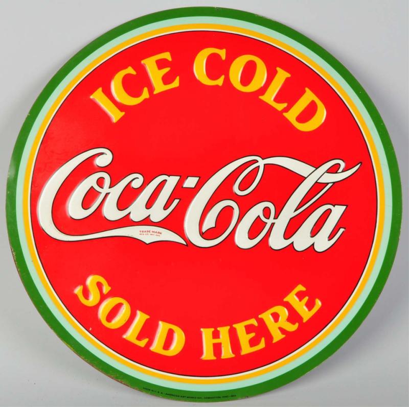 Embossed Tin Coca-Cola Sign.  1933.