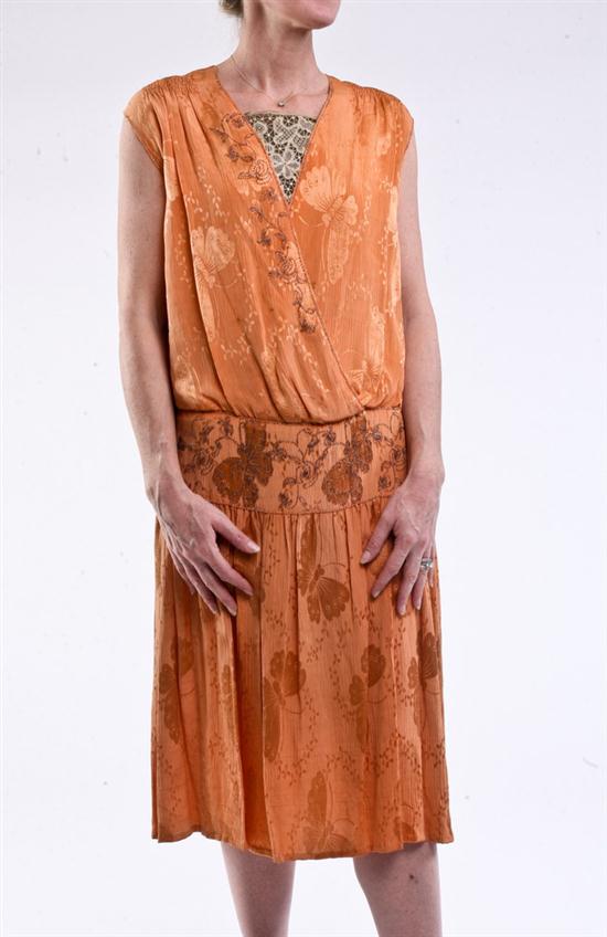 EMBROIDERED AND BEADED PEACH SILK