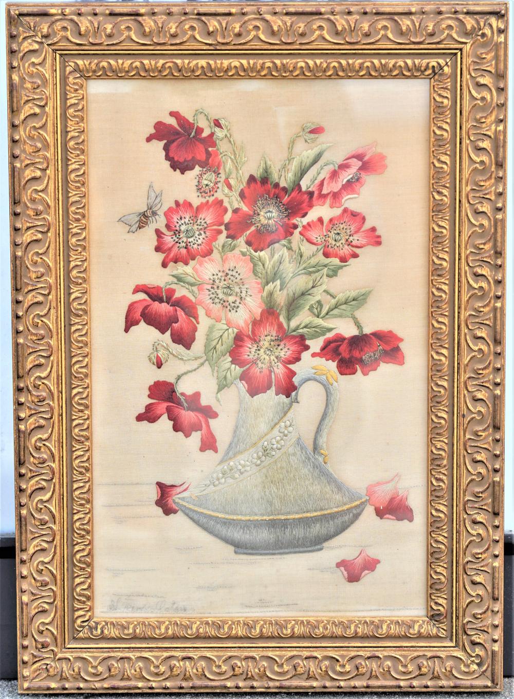 EMBROIDERED FLORAL FRAMED SILK