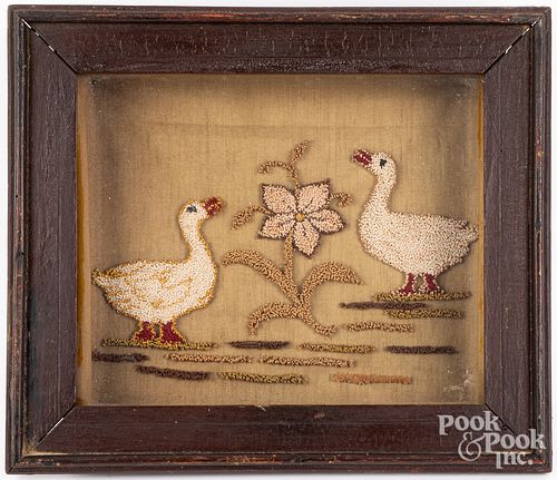 EMBROIDERY OF TWO SWANS, LATE