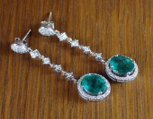EMERALD AND DIAMOND DANGLE EAR