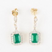 EMERALD AND DIAMOND DROP EARRI