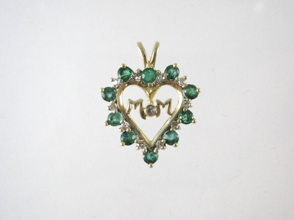 EMERALD AND DIAMOND OPEN HEART