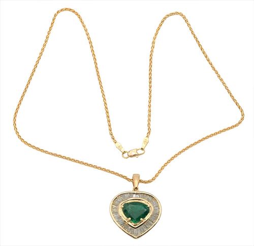 EMERALD AND DIAMOND PENDANT, SET IN