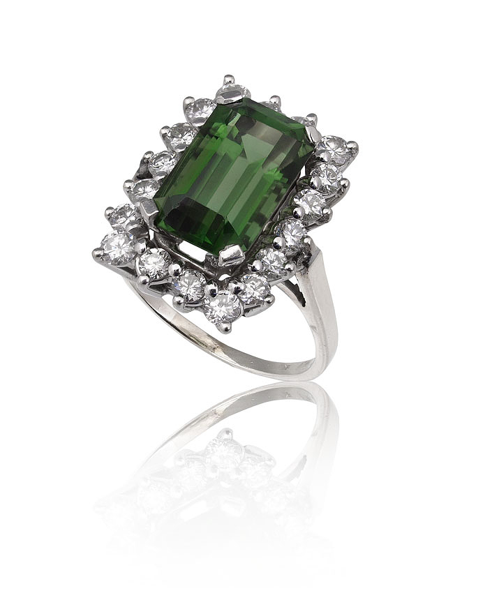 EMERALD CUT TOURMALINE & DIAMOND