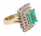 EMERALD, DIAMOND AND 14KT YG C