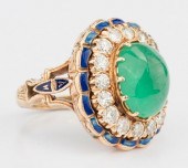 EMERALD, DIAMOND AND ENAMEL RI