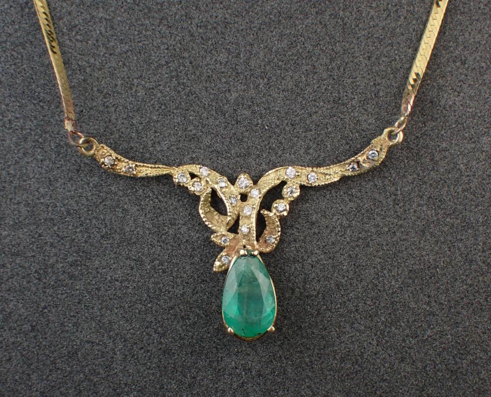 EMERALD, DIAMOND AND FOURTEEN KARAT