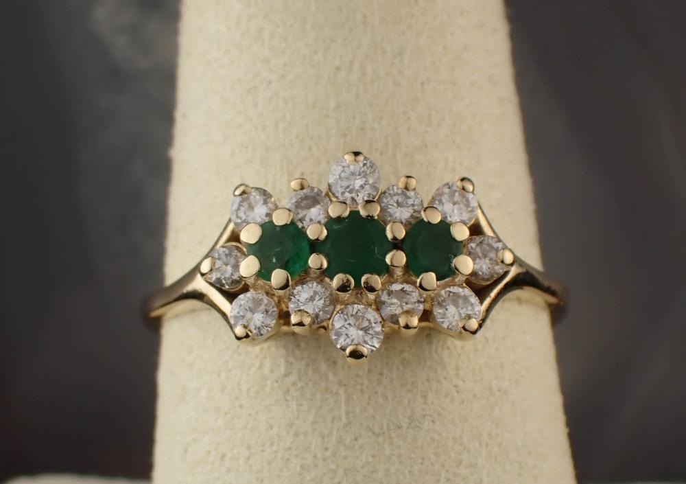 EMERALD, DIAMOND AND FOURTEEN KARAT