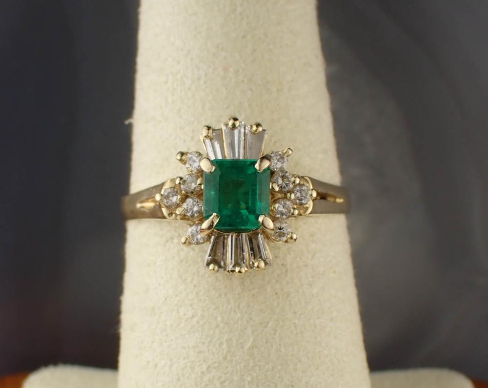 EMERALD, DIAMOND AND FOURTEEN KARAT