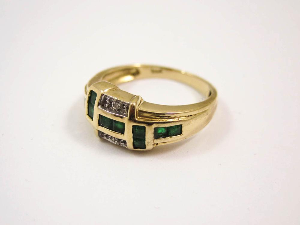 EMERALD, DIAMOND AND FOURTEEN KARAT