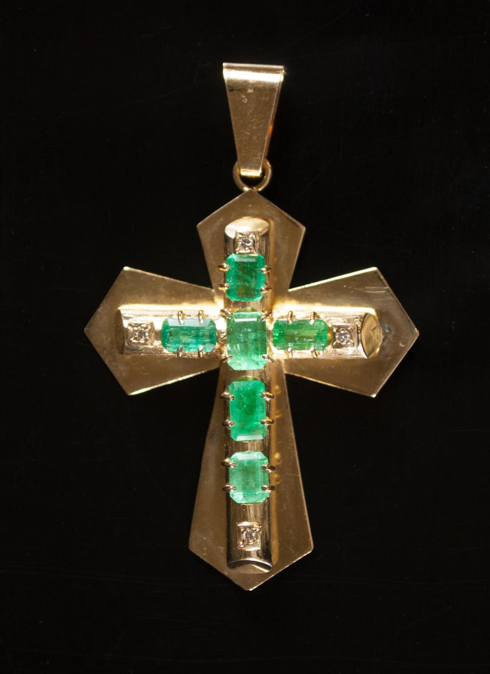EMERALD, DIAMOND AND FOURTEEN KARAT