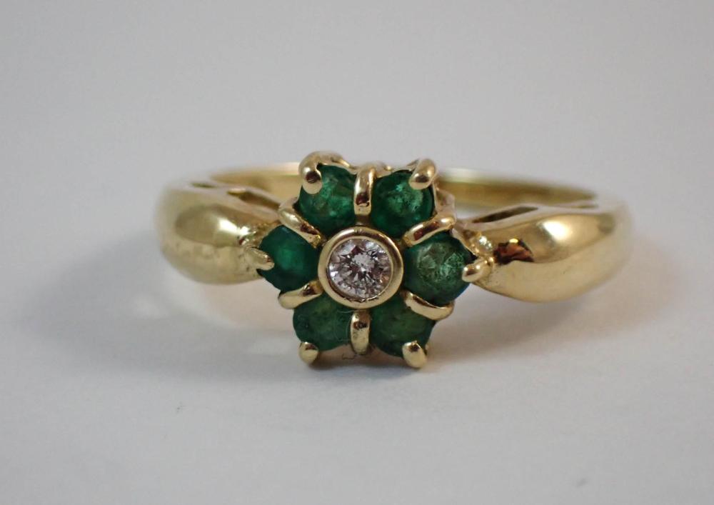 EMERALD, DIAMOND AND FOURTEEN KARAT