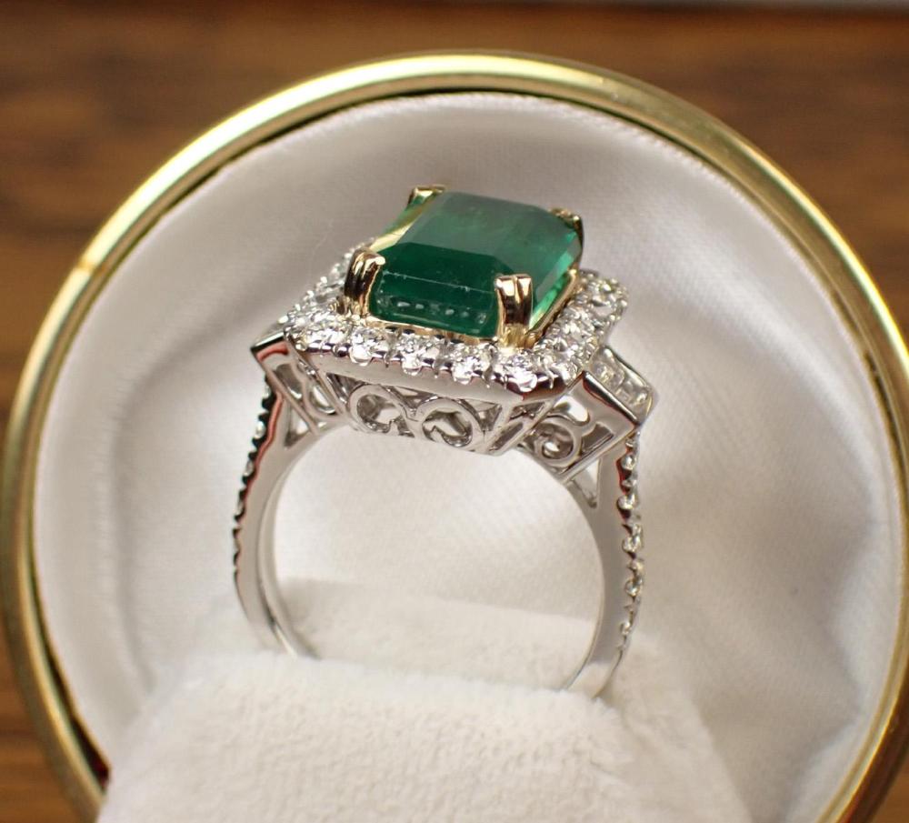 EMERALD, DIAMOND AND FOURTEEN KARAT