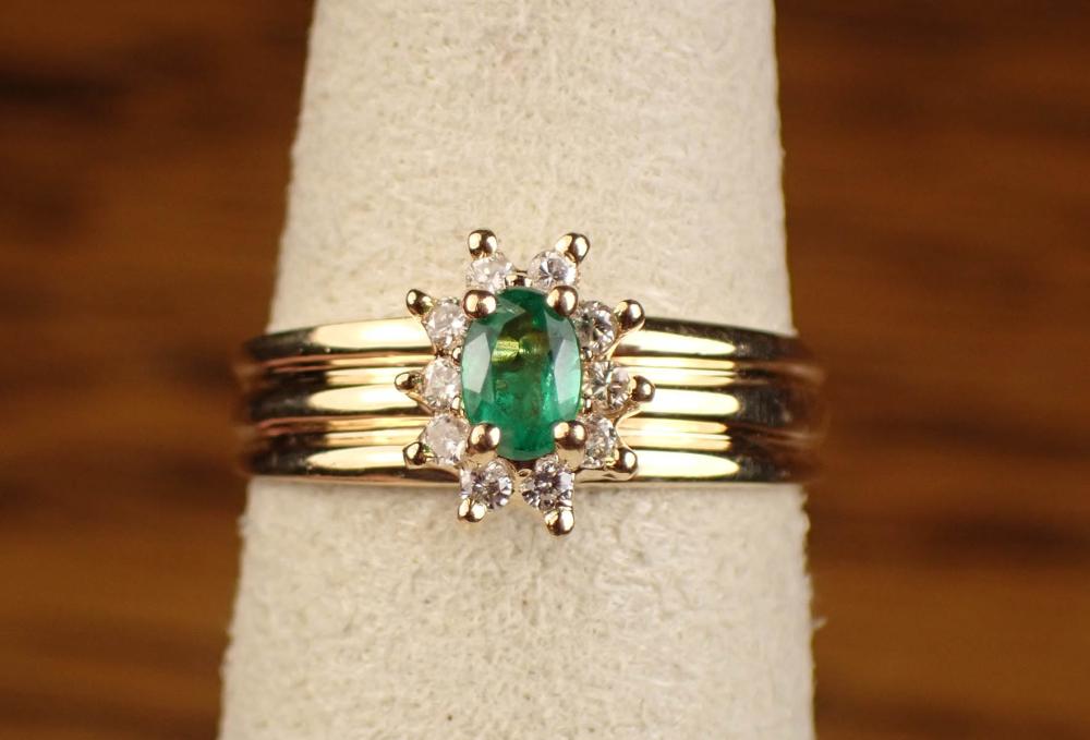 EMERALD, DIAMOND AND FOURTEEN KARAT