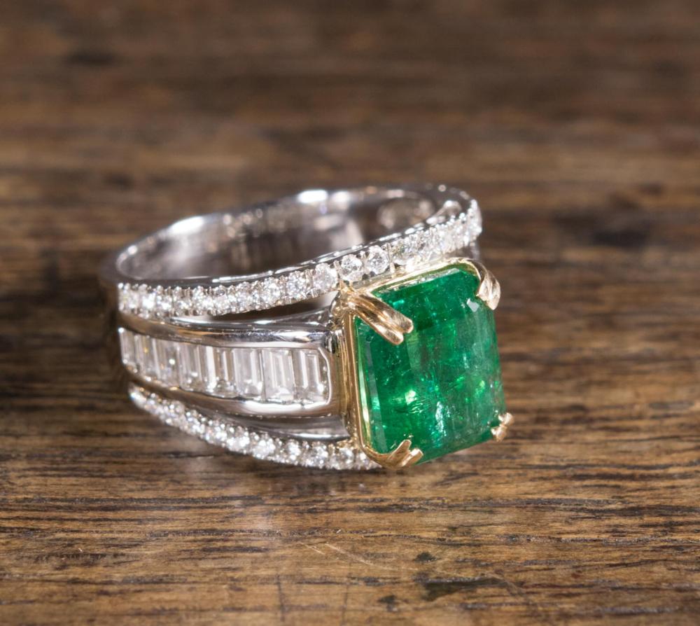 EMERALD, DIAMOND AND FOURTEEN KARAT