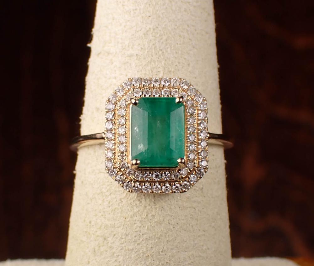 EMERALD, DIAMOND AND FOURTEEN KARAT