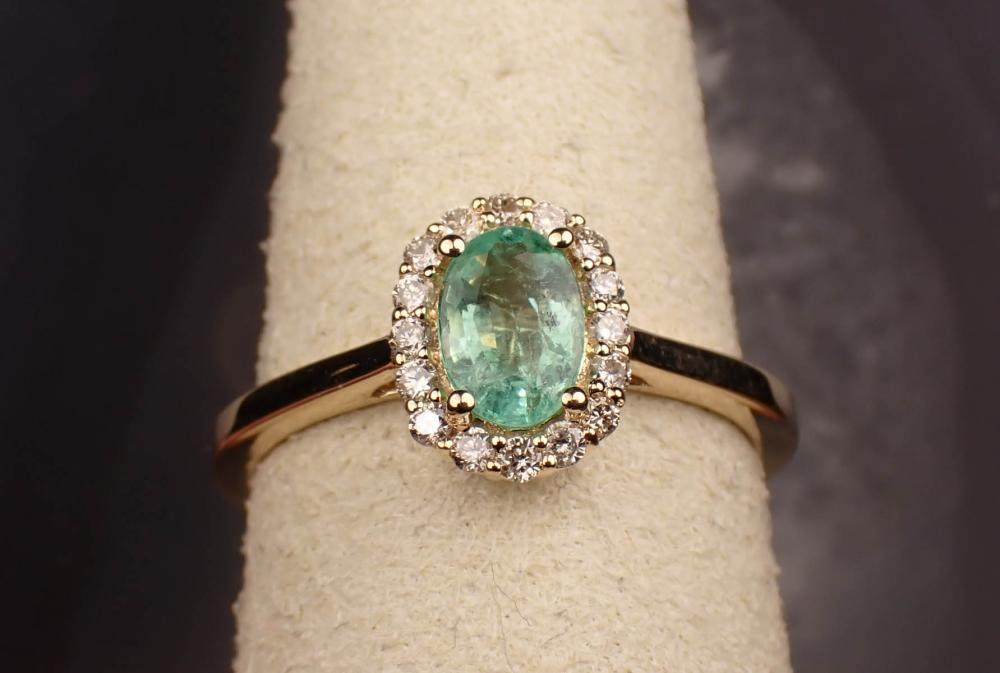 EMERALD, DIAMOND AND FOURTEEN KARAT