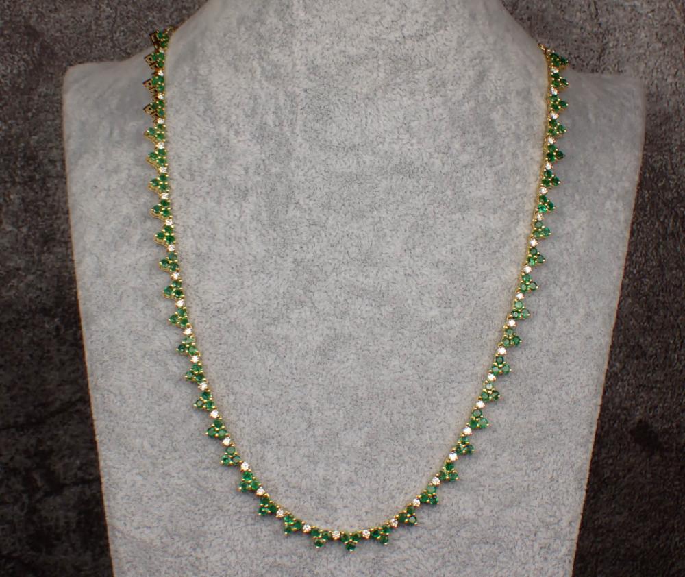 EMERALD, DIAMOND AND FOURTEEN KARAT