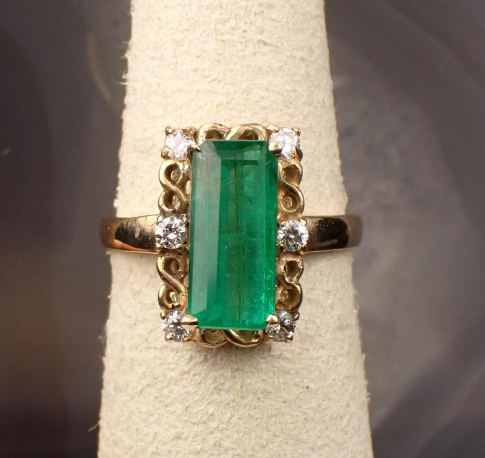 EMERALD, DIAMOND AND FOURTEEN KARAT