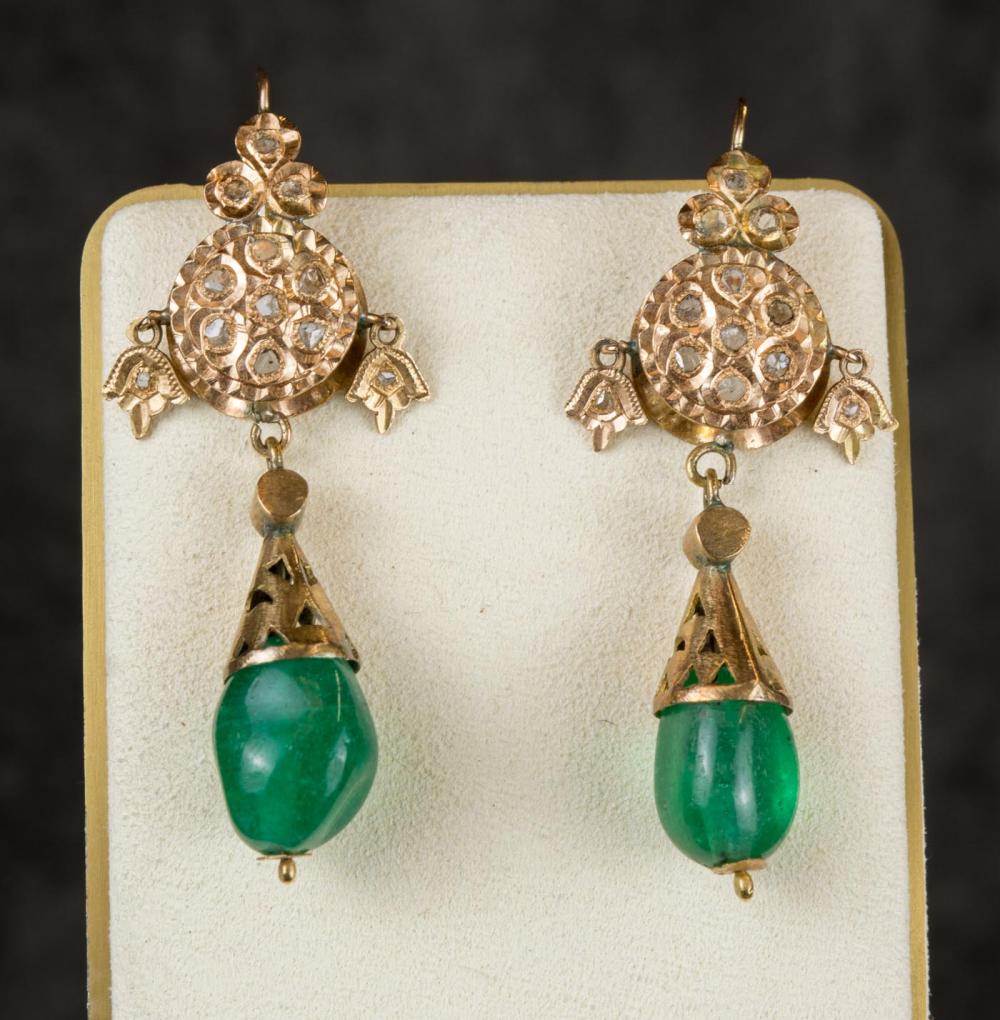 EMERALD, DIAMOND AND GOLD DANGLE