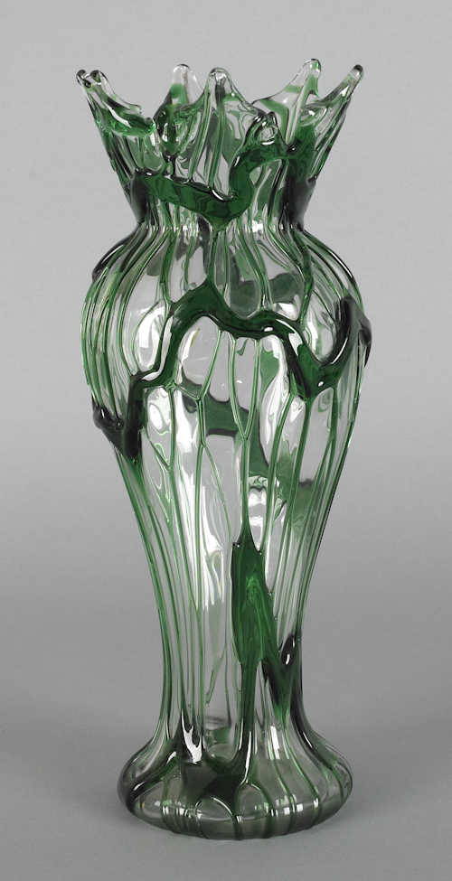 Emerald on clear art glass vase