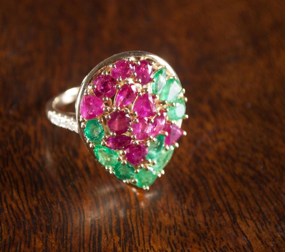 EMERALD, RUBY AND FOURTEEN KARAT